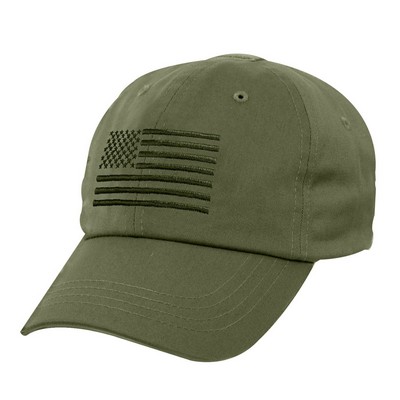 Olive Drab Tactical Operators Cap w/ Embroidered U.S. Flag