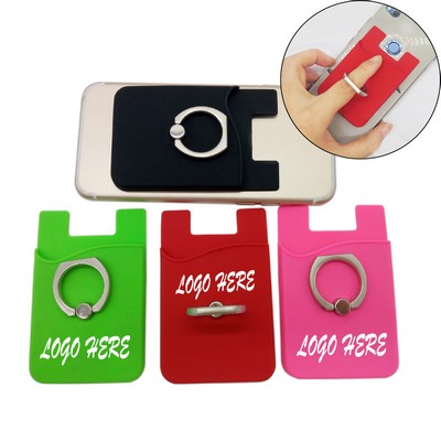 Silicone Phone Wallet w/Metal Ring Stand