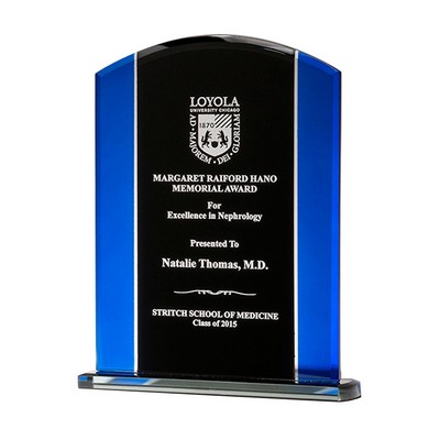 7.25" Black and Blue Glass Standing Award