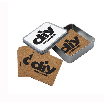 Cork Coaster Set in Square Tin