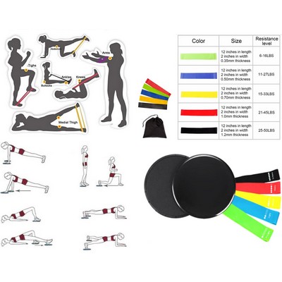 Kidder Fitness Resistance Bands Set + Exercise Sliders (Black)