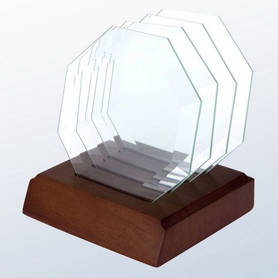 4-Piece Glass Octagon Coaster Set with Walnut Base