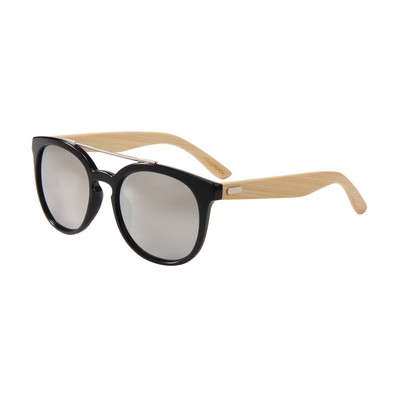 Bamboo Sunglasses - Silver Mirror Lenses - Black Frames