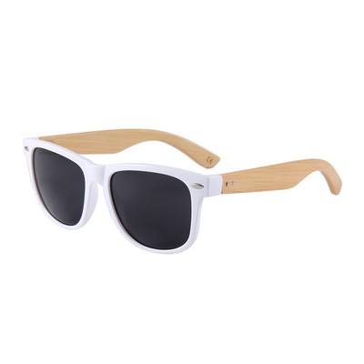 Bamboo Sunglasses - Smoke Lenses - White Frames