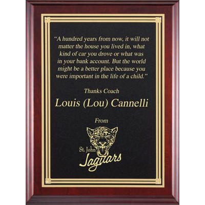 Cherry Piano Finish Plaque Series: Black-Gold Brass Plate, Bars Border, 7"x9"