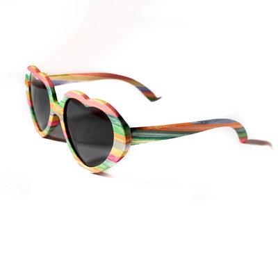 Bamboo Sunglasses - Red Mirror Polarized Lenses - Rainbow Wood Frames