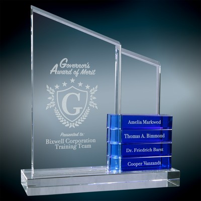 Crystal Perpetual Standup Plaque w/Blue Blocks