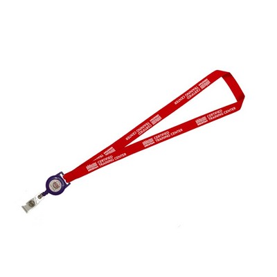 3/4" Wide Silkscreened Polyester Lanyard w/Sewn In Badge Reel Set