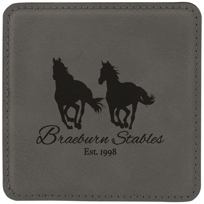 4" x 4" Square Laserable Coaster, Gray Leatherette