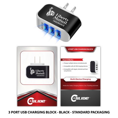 3 Port USB Charger with Standard Packaging