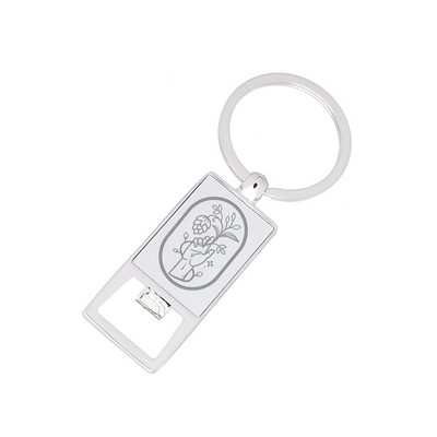 Rectangle Shaped Chrome Bottle Opener Key Tag