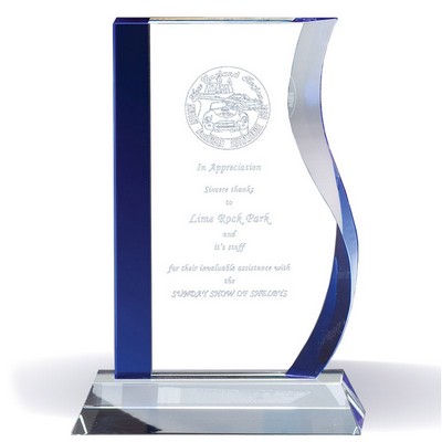 9¼" Wave Glass Award w/Blue Edges