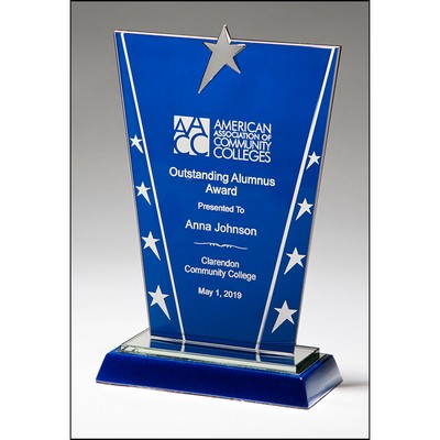 Constellation Series Glass Award with Blue Background & Chrome Plated Star (6.375" x 8.625")