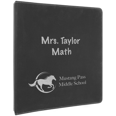 Black/Silver Laser Engraved Leatherette 3 Ring Binder (10 1/2" x 11 1/2")