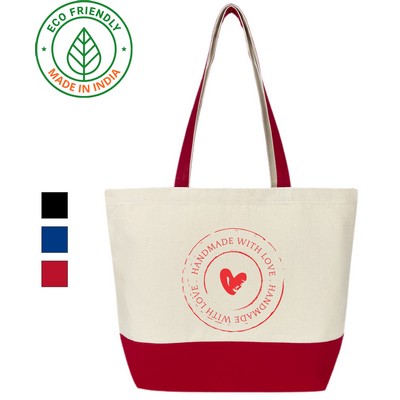 12 oz Cotton Canvas Tote Bag Red Trim - Eco Friendly Urban Tote 19 x 14 x 6