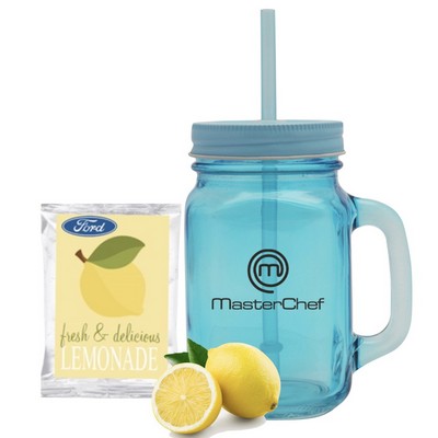 Mason Jar Mug with Straw and Lemonade.