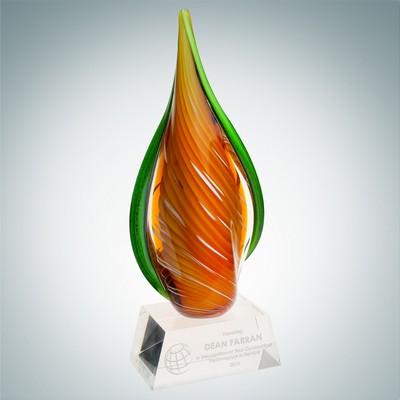 Art Glass Orange Creamsicle Award w/Clear Base