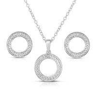 Jilco Inc. Silver Diamond Geometric Earring & Necklace Set