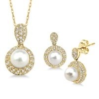 Jilco Inc. 0.60 TWT Yellow Gold Diamond & Pearl Earring & Necklace Set