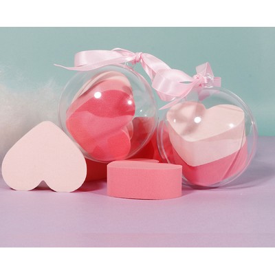 Heart-shaped Makeup Sponge Puff w/ Round Holder