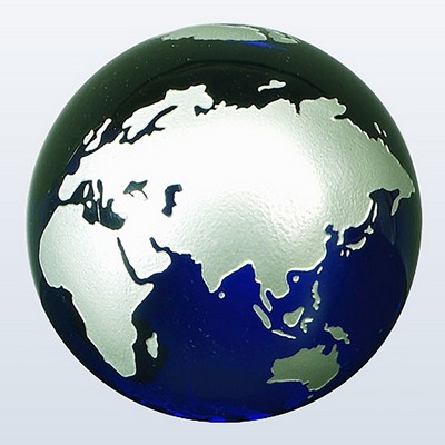 3" Molten Glass World Globe Award (Cobalt Blue-Silver)