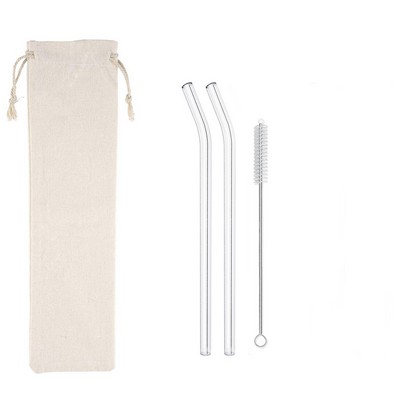 Bent Glass Straws With Cleaning Brush