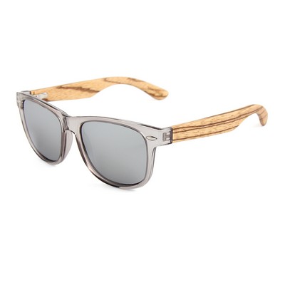 Zebra Wood Sunglasses - Silver Mirror Lenses, Clear Frames