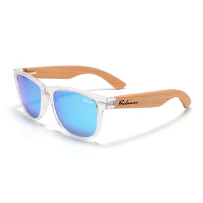 Beech Wood Sunglasses - Blue Mirror Lenses, Clear Frames