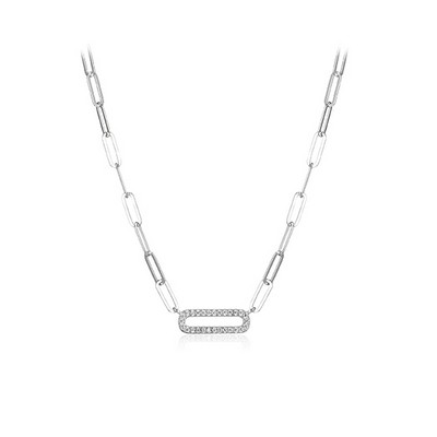 Diamondlite Cubic Zirconia Single Pavé Paperclip Link Necklace - Silver