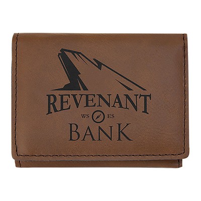 Dark Brown Trifold Wallet, Laserable Leatherette, 4" x 3"