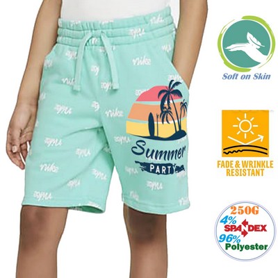 Youth 250 GSM Comfort Fleece Sublimation Sporty Shorts W/ Fade & Wrinkle Resistant