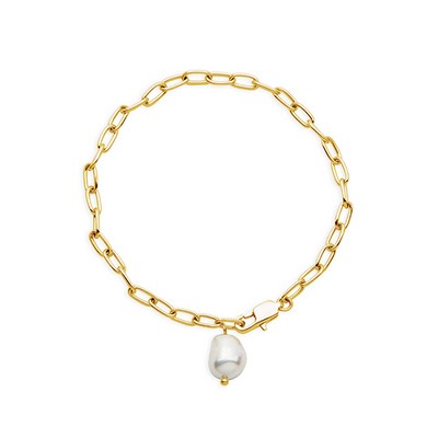 CJ Steelx Link Bracelet with Fresh Water Pearl - Gold