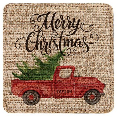 Burlap Square Coaster, 4 x 4"