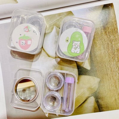 Cute transparent contact lens case set travel kit