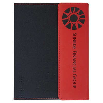 7" x 9" Red Leatherette and Black Canvas Portfolio with Notepad, Laserable