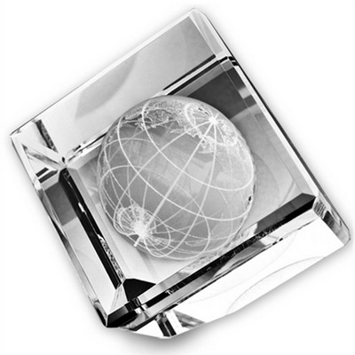 3D Crystal Paperweight W/ 3-D Globe