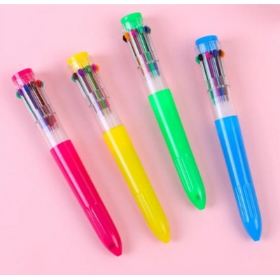 10 Multicolor Transparent Barrel Ballpoint Pen