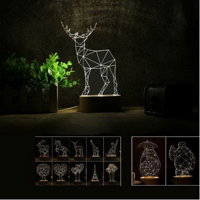 3D LED Night Lamp With Beech Base