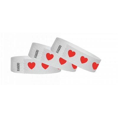 3/4" wide x 10" long - 3/4" Tyvek Wristband Hearts Printed 1/0