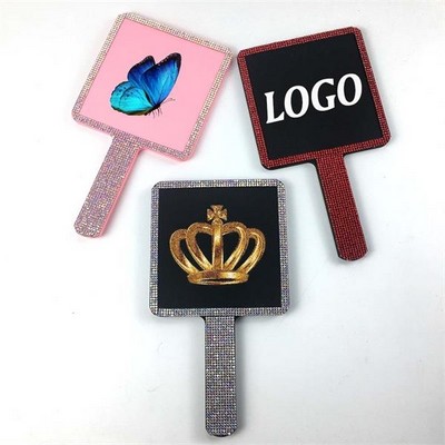 Rhinestone Square-shaped Handheld Mirror