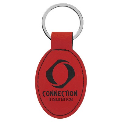 3" x 1 3/4" Red Laserable Leatherette Oval Keychain