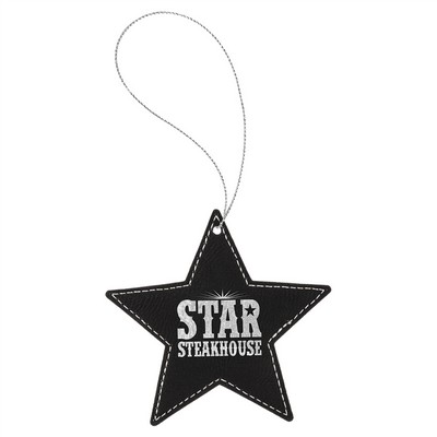 Black/Silver Laserable Leatherette Star Ornament with Silver String