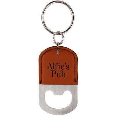 Oval Rawhide Laserable Leatherette Bottle Opener Keychain