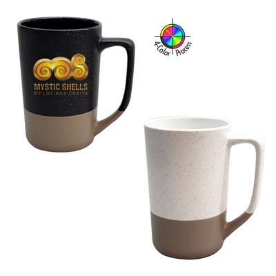 16 Oz. Satin Speckled White w/Warm Gray Base Tall Phoenix Cafe Mug (4 Color Process)