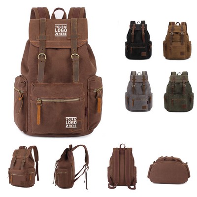 Vintage Canvas Backpack Multi Pocket Backpack Flap Design With Strap