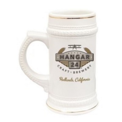 22 Oz White Full Color Ceramic Stein