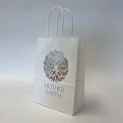 Digitally Printed White Kraft Paper Shopping Bag (5.3"x3.5"x8.5")