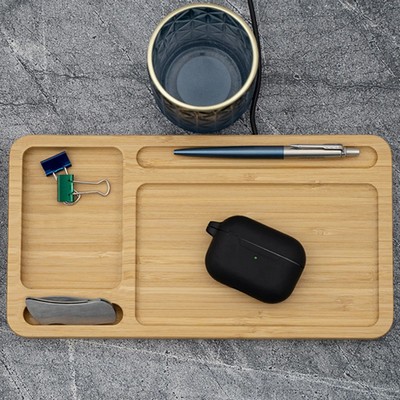 Bamboo Desk Organizer Wireless Charger