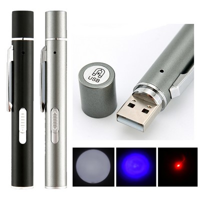 3in1 USB Rechargeable Mini LED Flashlight Pen