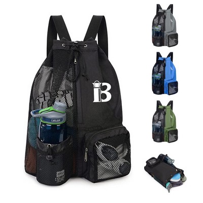 Polyester Mesh Drawstring Gym Bag Backpack